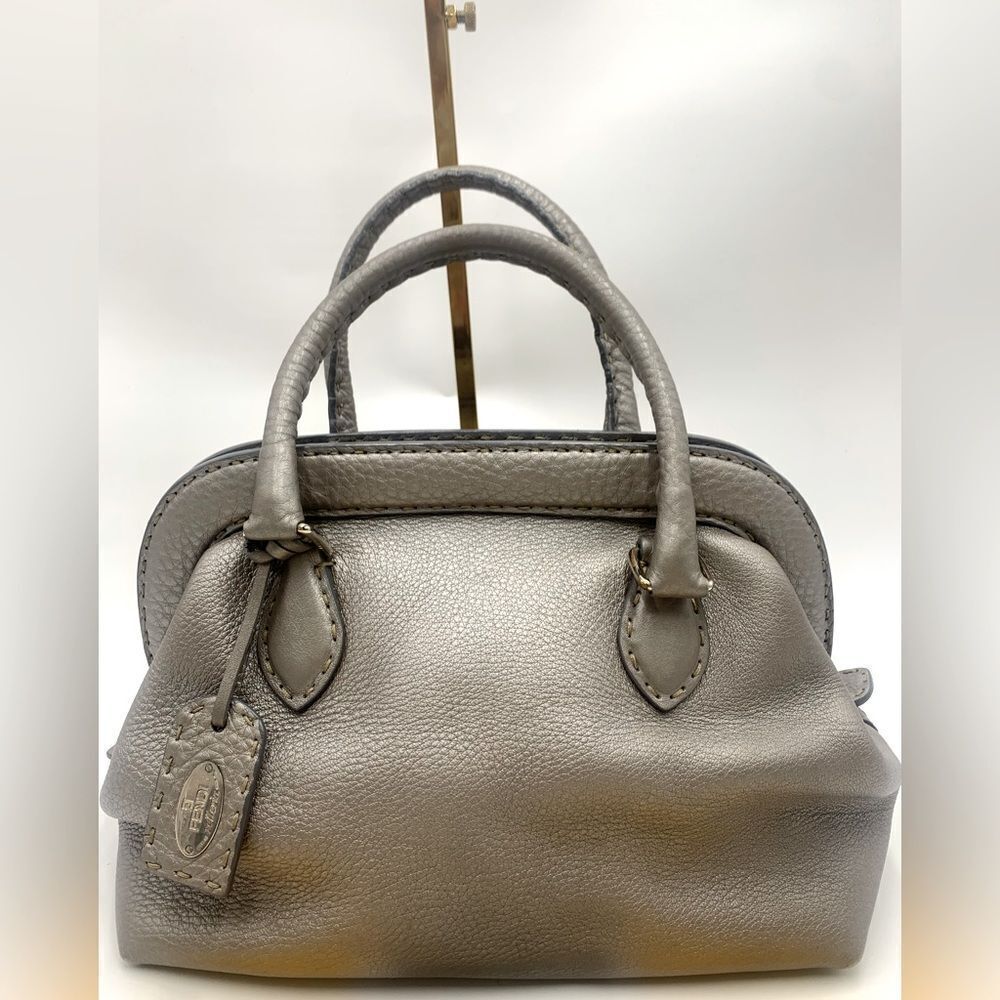 Auth Fendi Borsa Selleria Romano Leather Platinum Adele Doctor Bag Satchel Ex+